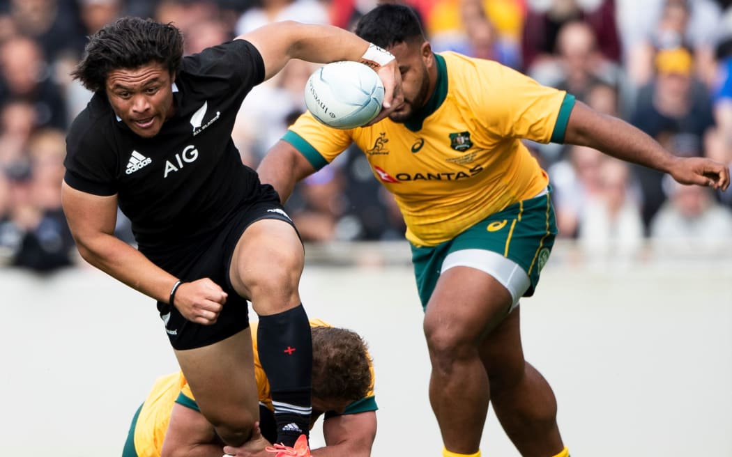 All Blacks winger Caleb Clarke during the 2nd Bledisloe Cup test match between the New Zealand All Blacks and Australia - Eden Park, Auckland, New Zealand.  18  October  2020       Photo: Brett Phibbs / www.photosport.nz