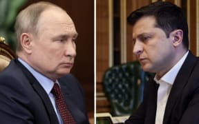 A combined photo of Russian President Vladimir Putin and Ukraine President Volodymyr Zelensky.