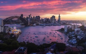 sunset,  Sydney harbor, New South Wales, Australia