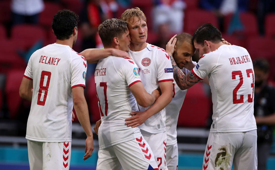 European Championship - Round of 16 - Kasper Dolberg of Denmark celebrates scoring a goal.