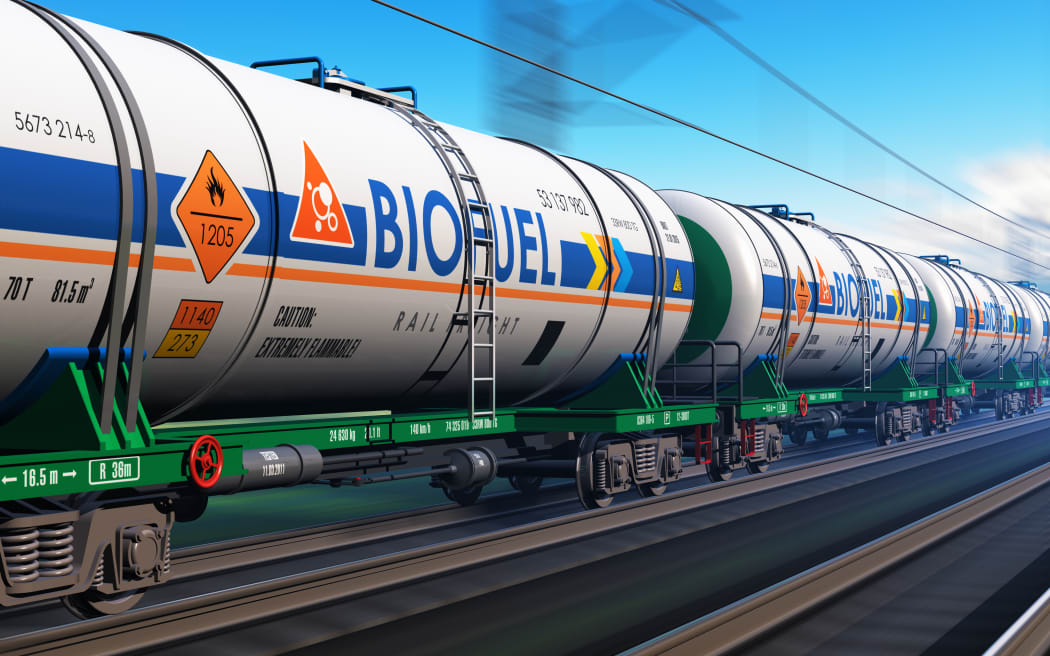 Freight train with biofuel tankcars