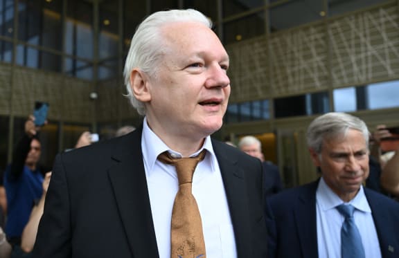 WikiLeaks founder Julian Assange leaves the US Federal Courthouse in the Commonwealth of the Northern Mariana Islands in Saipan, Northern Mariana Islands, on June 26, 2024, after pleading guilty to a single count of conspiracy to obtain and disseminate national defence information