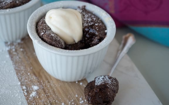 Chocolate puddings in ramekins