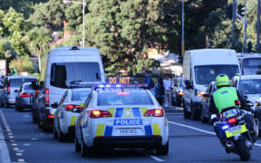 Former US president Barack Obama's convoy leaves his hotel.