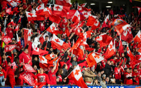 Tongan fans during the rugby league test against New Zealand at Mount Smart Stadium.