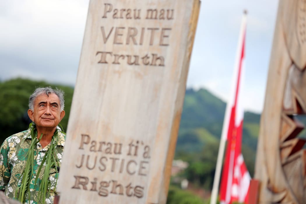 Former president of French Polynesia Oscar Temaru at memorial dedicated to nuclear test victims