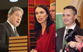 New Zealand First leader Winston Peters, Labour leader Jacinda Ardern and Greens leader James Shaw.