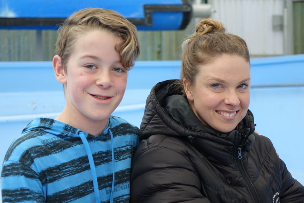 Lauren Boyle with with 11-year old Macandrew Bay school pupil Solomon Harcombe