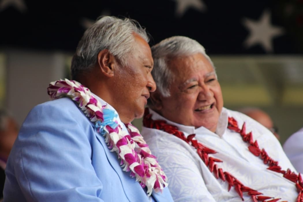 American Samoa's speaker of the house Savali Talavou Ale (right) and the Prime Minister of Samoa Tuilaepa Sa'ilele Malielegaoi (right) at the swearing in of the territory's governor and lieutenant governor on the 4th January, 2017.