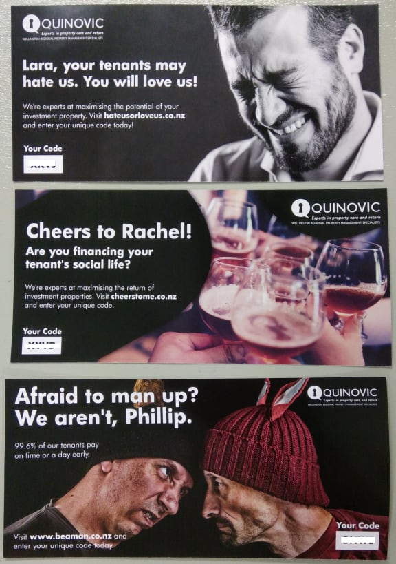 Quinovic now says the controversial advertisements were sent out to Wellington addresses.