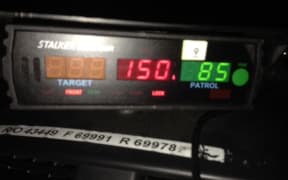The patrol clocked the car going at 150 km/h.