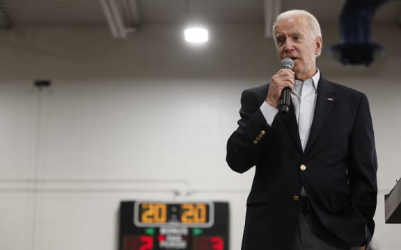Democratic presidential candidate former Vice President Joe Biden speaks during a campaign event in Des Moines, Iowa, 2 February.