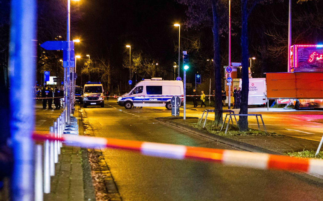 Police cordoned off an area around two booths at the Hanover arena.