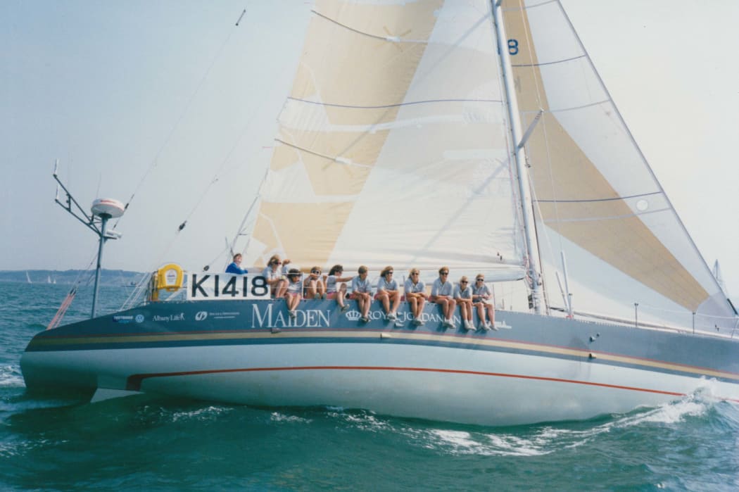 The Round-the-World yacht Maiden and her crew in 1989.