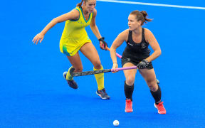 Black Sticks defender Ella Gunson in possession against Australia.