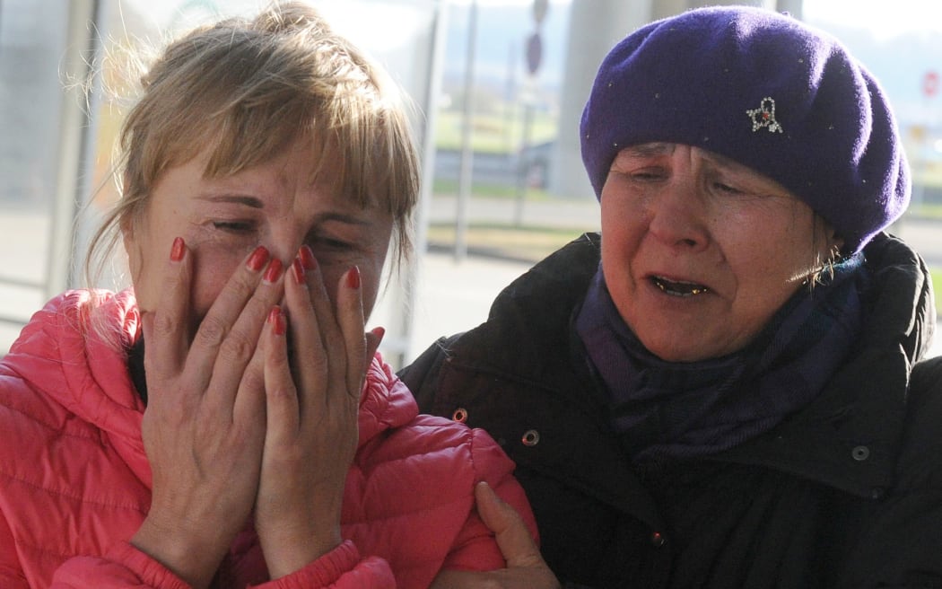 Relatives at Pulkovo international airport outside Saint Petersburg.