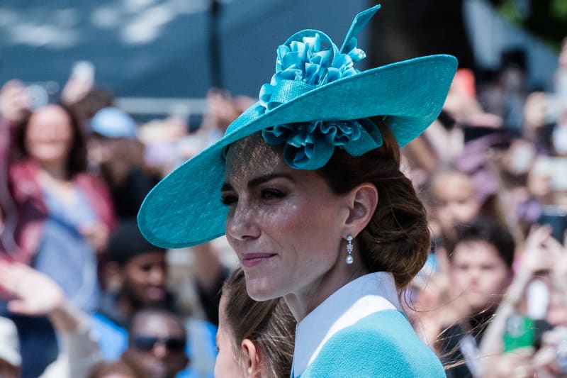 LONDON, UNITED KINGDOM - JUNE 14, 2025: Catherine, Princess of Wales travels in a horse-drawn carriage along The Mall during Trooping the Colour King's Birthday Parade in London, United Kingdom on June 14, 2025. (Photo by WIktor Szymanowicz/NurPhoto) (Photo by WIktor Szymanowicz / NurPhoto via AFP)