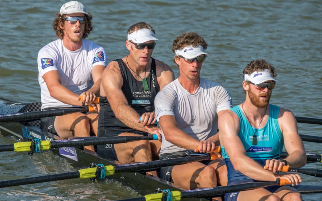 Lewis Hollows, Cameron Crampton, Mahe Drysdale and Nathan Flannery New Zealand Mens Quad