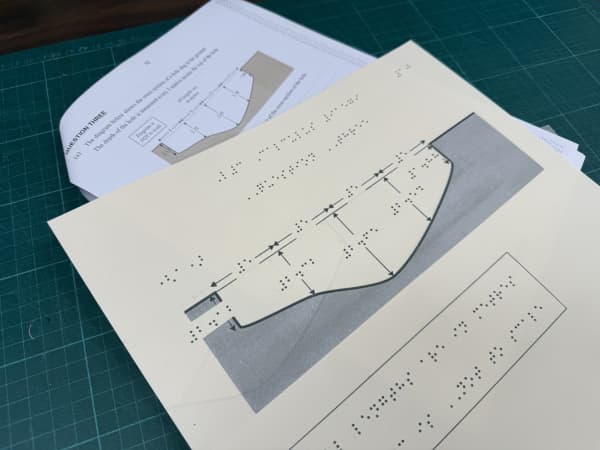 NCEA exam papers for calculus in the original format and Braille transcription.