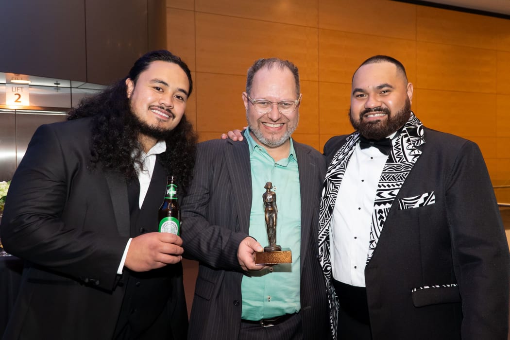 2019 IFAC HANDA Australian singing competition. (Left to right) Samson Setu, Dr Te Oti Rakena, Manase Latu