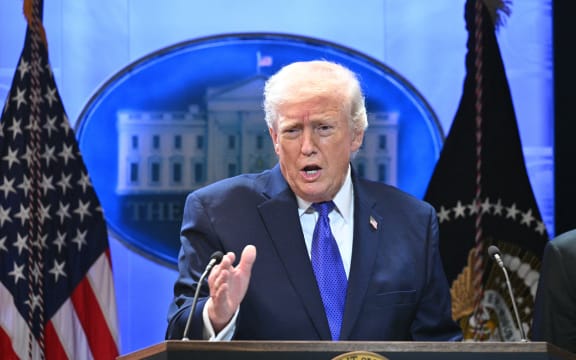 US President Donald Trump speaks during a press conference in the Brady Press Briefing Room of the White House in Washington, DC, on February 20, 2026. US President Donald Trump will hold a press conference Friday to discuss the Supreme Court's ruling against a major part of his tariffs, spokeswoman Karoline Leavitt said. (Photo by Mandel NGAN / AFP)