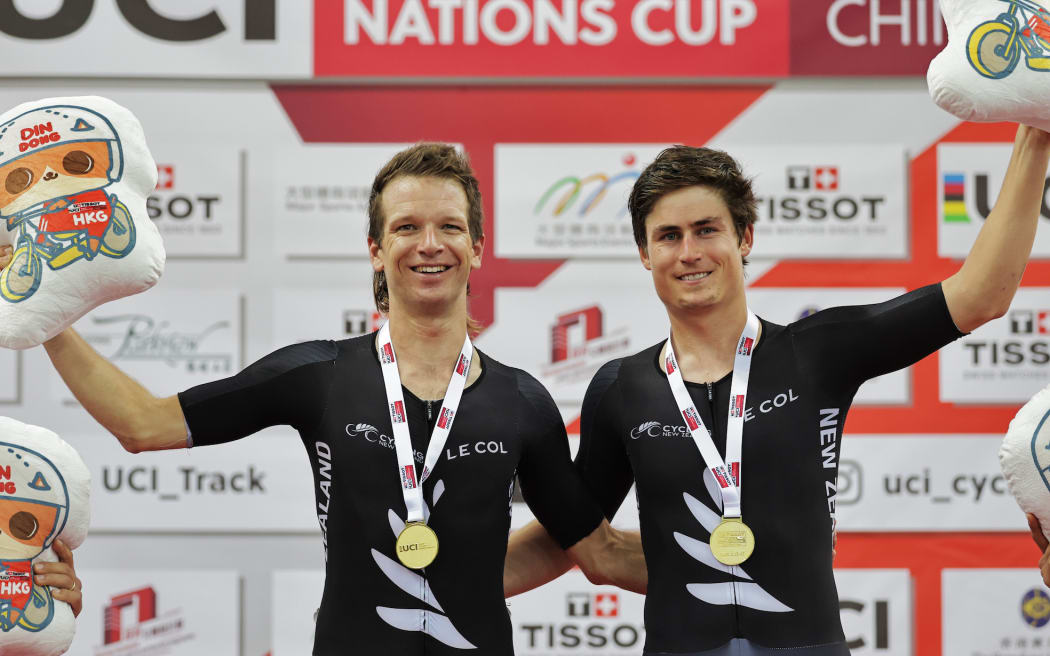 Picture by Alex Whitehead/SWpix.com - 17/03/2024 - Cycling - Tissot UCI Track Nations Cup - Round 2: Hong Kong - Hong Kong Velodrome, Tseung Kwan O, Hong Kong SAR, China - Men's Madison, Final - Winners New Zealand, GATE Aaron Murray and STEWART Campbell