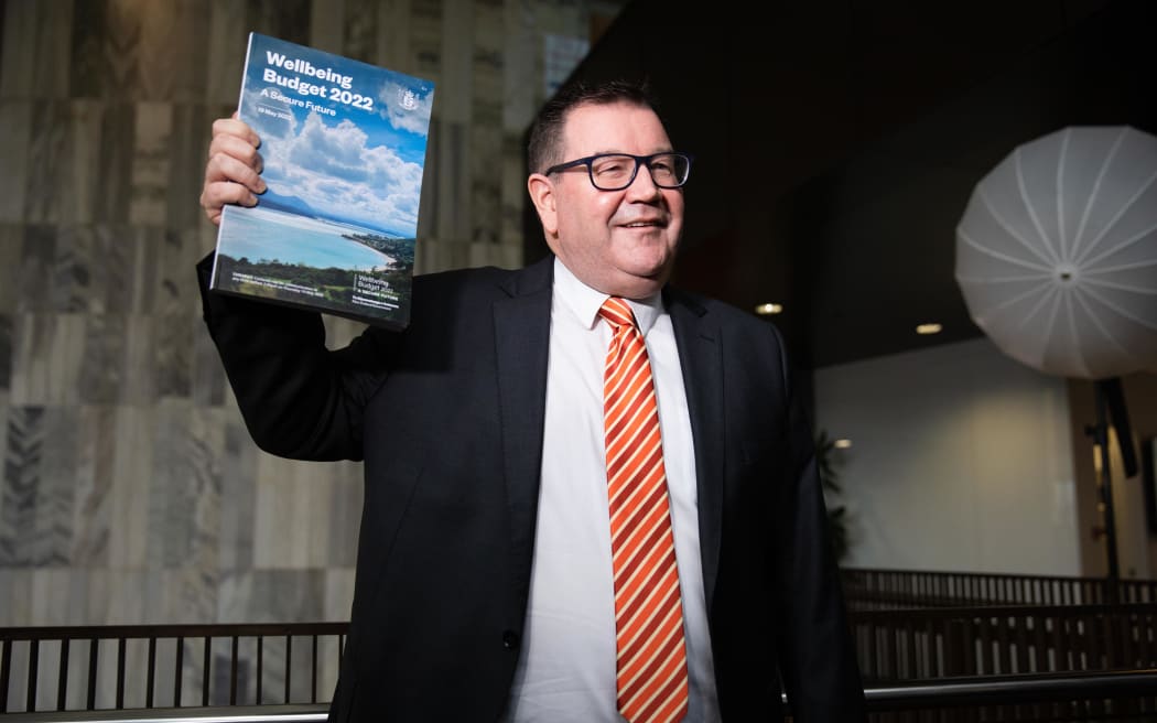 Finance Minister Grant Robertson with the Wellbeing Budget 2022