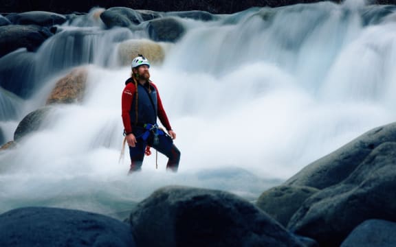 Dunedin man Mike Harris stands in rapids in the Tone River in Minakami, Japan.
