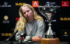 Clara Tauson of Denmark during a press conference following her win over Naomi Osaka of Japan who retired from the match in the Grand Final singles match of the 2024-25 Women’s ASB Classic.