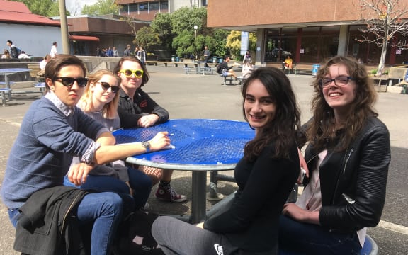 Undergraduate students at the University of Auckland: Isaac (left), Candice, Sean, Alex and Maddy.