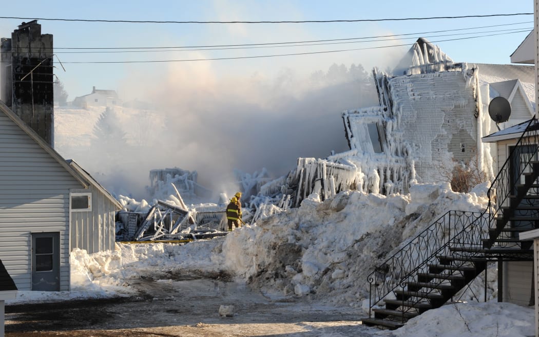 The remains of the resthome in L'Isle-Verte. Water from hoses turned to ice.