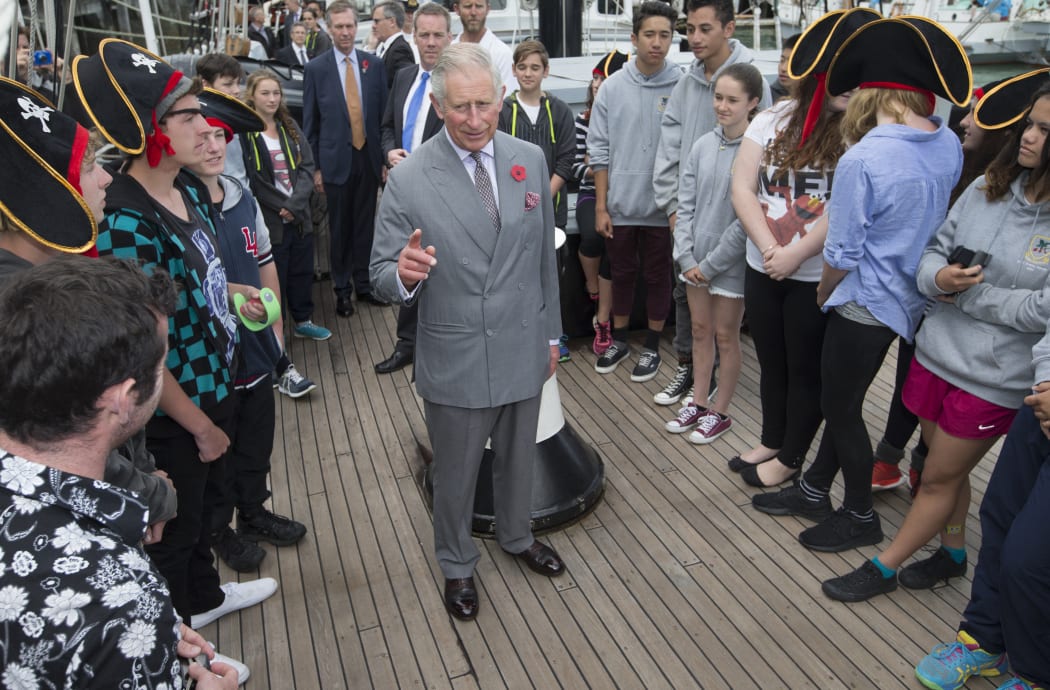 Prince Charles on board the Spirit of New Zealand.