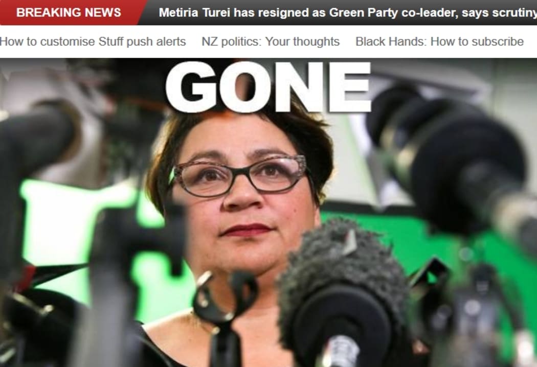 GONE: How stuff.co.nz reported the breaking news of Metiria Turei's resignation