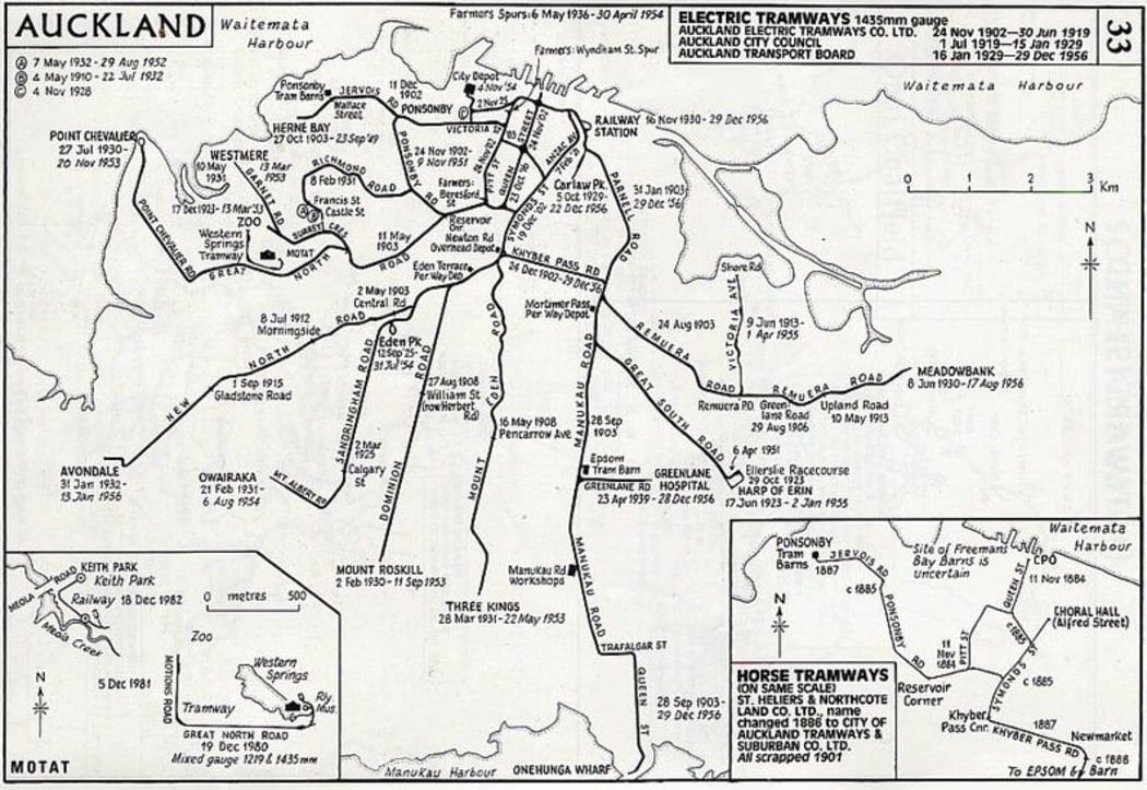 Auckland's tram network peaked in the 1950s and Light Rail might resume on the four biggest north-south arterial roads.