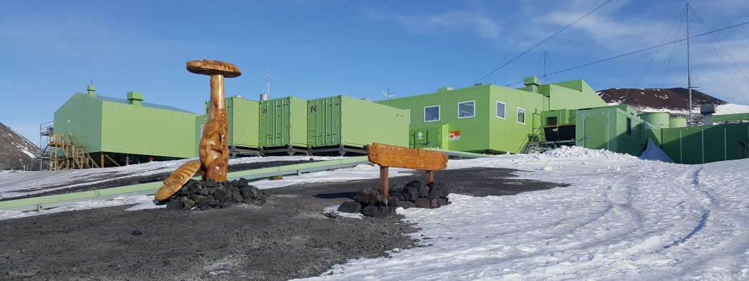Scott Base is a series of interlinked buildings, and is painted a distinctive shade of green, Resene Chelsea Cucumber.