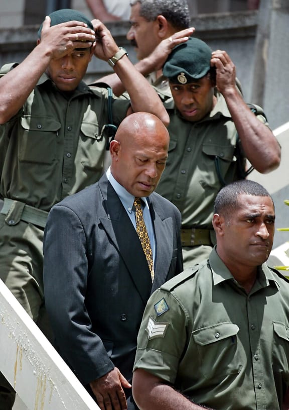 Fiji coup leader George Speight (C) leaving the High Court in Suva after being sentenced to death for high treason for his role in the overthrow of former prime minister Mahendra Chaudhry's Government on 19 May 2000.
