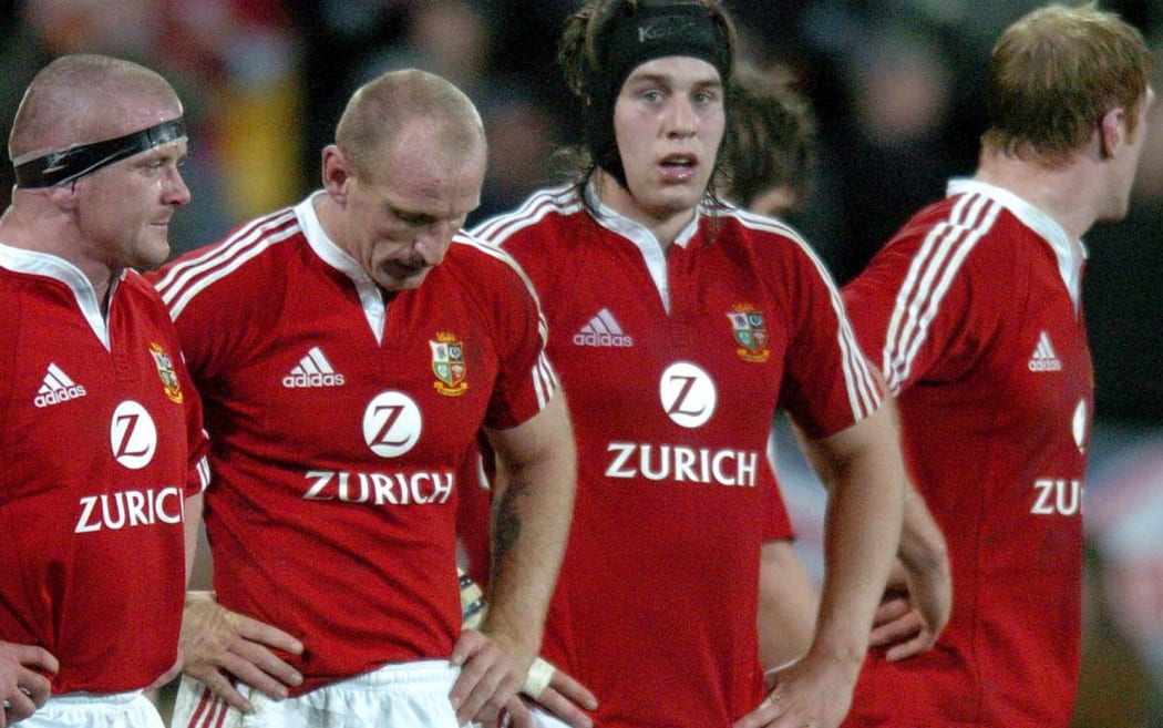 Lions players after the All Blacks have scored. 2005.