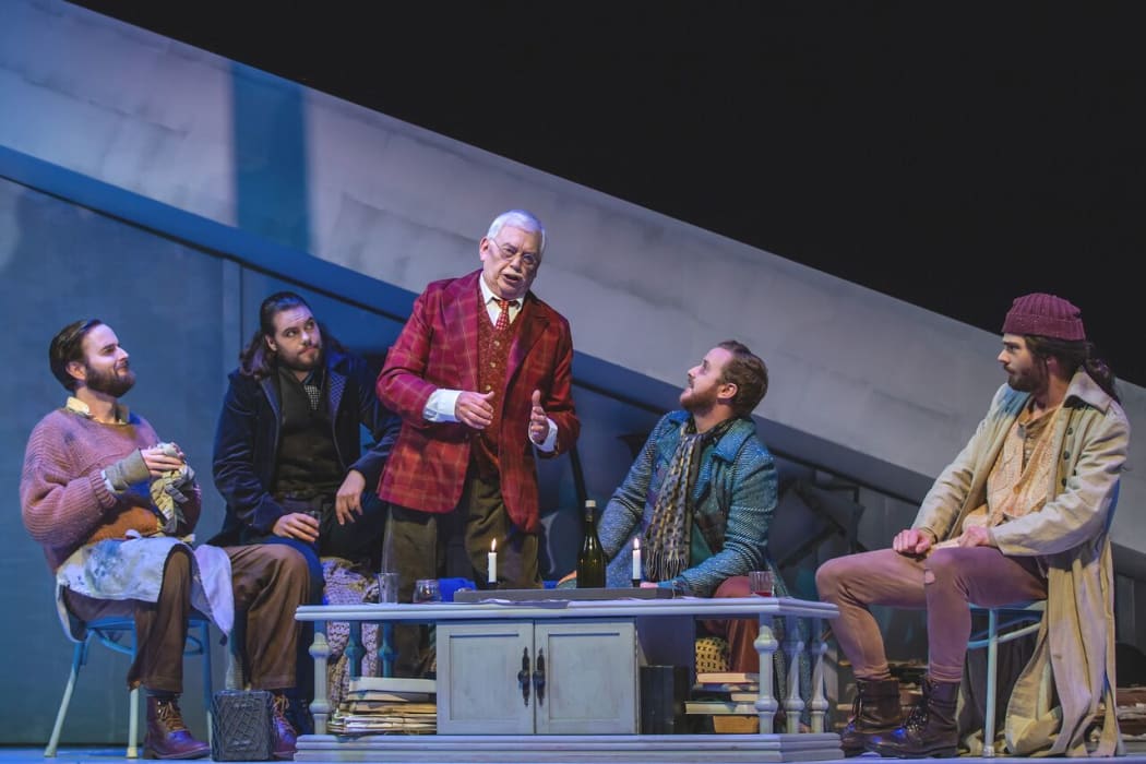 La bohème Act 1:L-R Nicholas Lester, Thomas Atkins, Barry Mora, Julien Van Mellaerts, Timothy Newton