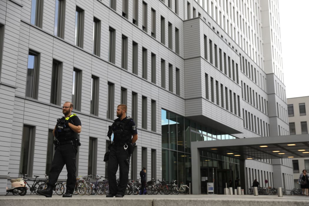 German police stand guard outside Berlin's Charite hospital where Alexei Navalny is treated after his medical evacuation to Germany.