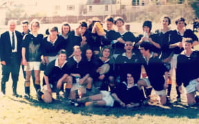 Current head of professional rugby at NZR Chris Lendrum (fifth from right, top row) and Jamie Wall (second from right, front row) in 1998.