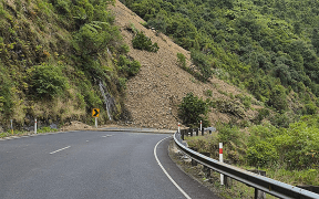 One of the slips blocking State Highway 2 through Waioeka Gorge.