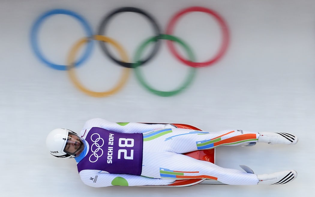 Independent Olympics participant Shiva Keshavan from India in a training session for the men's luge singles. India is currently suspended by the IOC.