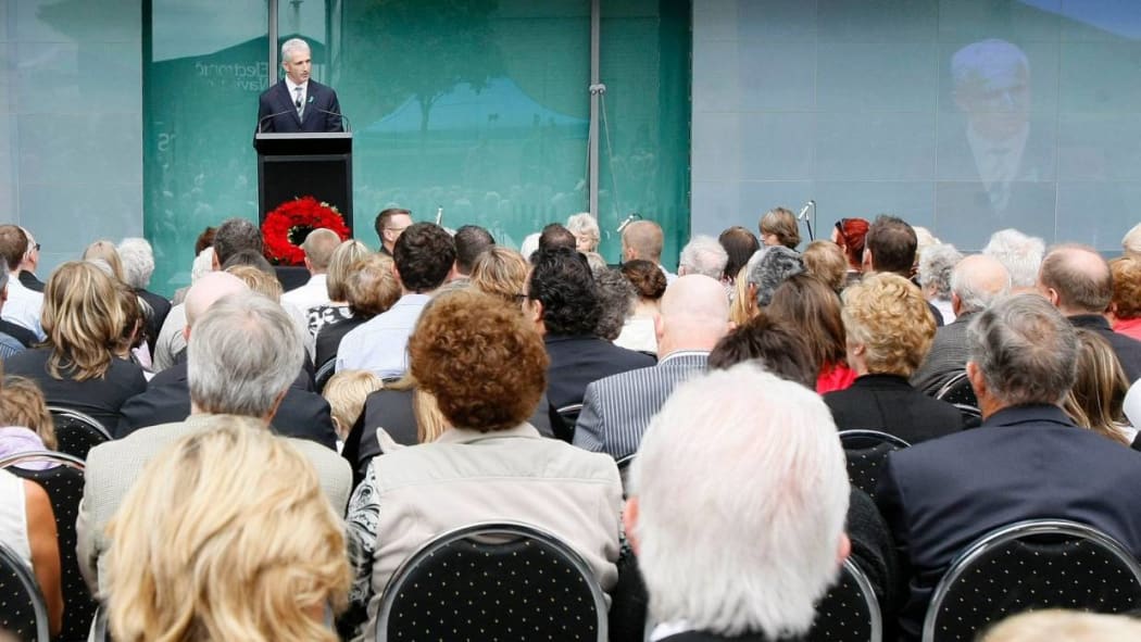Rob Fyfe, then Air New Zealand Chief Executive, speaks in 2009 at a memorial service held to remember those who lost their lives in the Erebus crash.