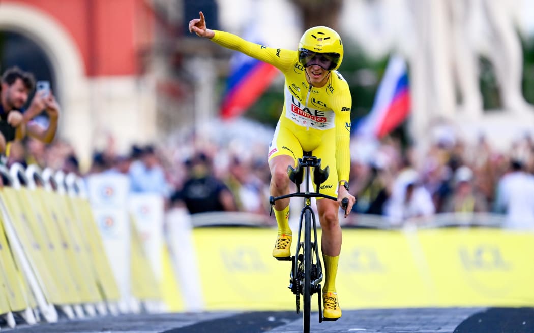 Tadej Pogacar wins stage 21, the individual time trial, to seal his Tour De France win in Nice, 21 July 2024.