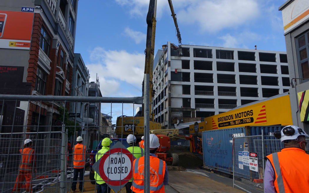 The demolition of the Reading Cinemas car park begins.