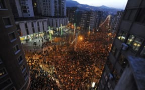 ETA supporters on the march in Bilbao.