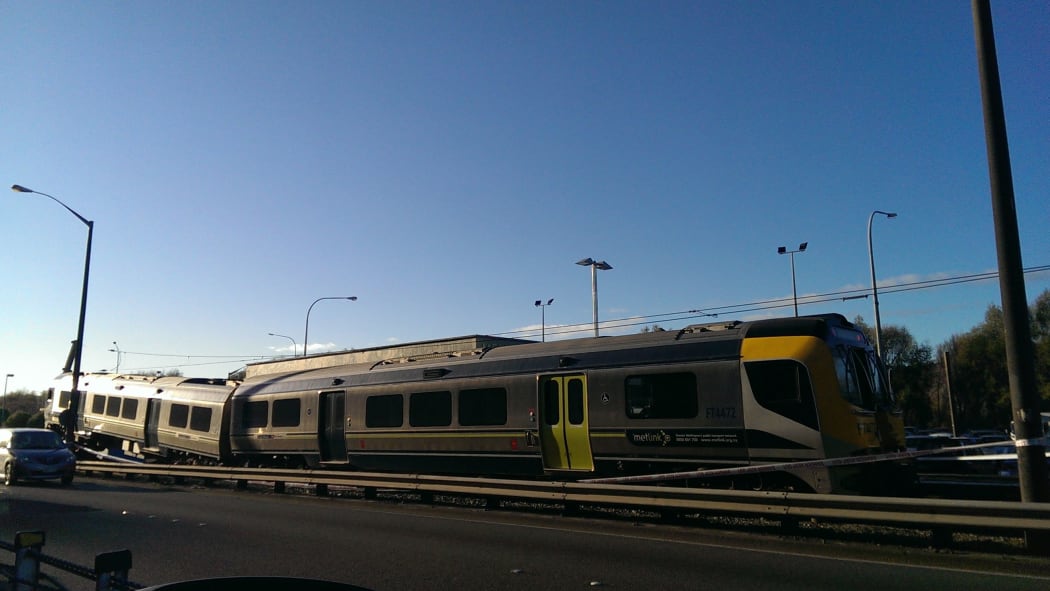 The derailed train at Melling in Lower Hutt.