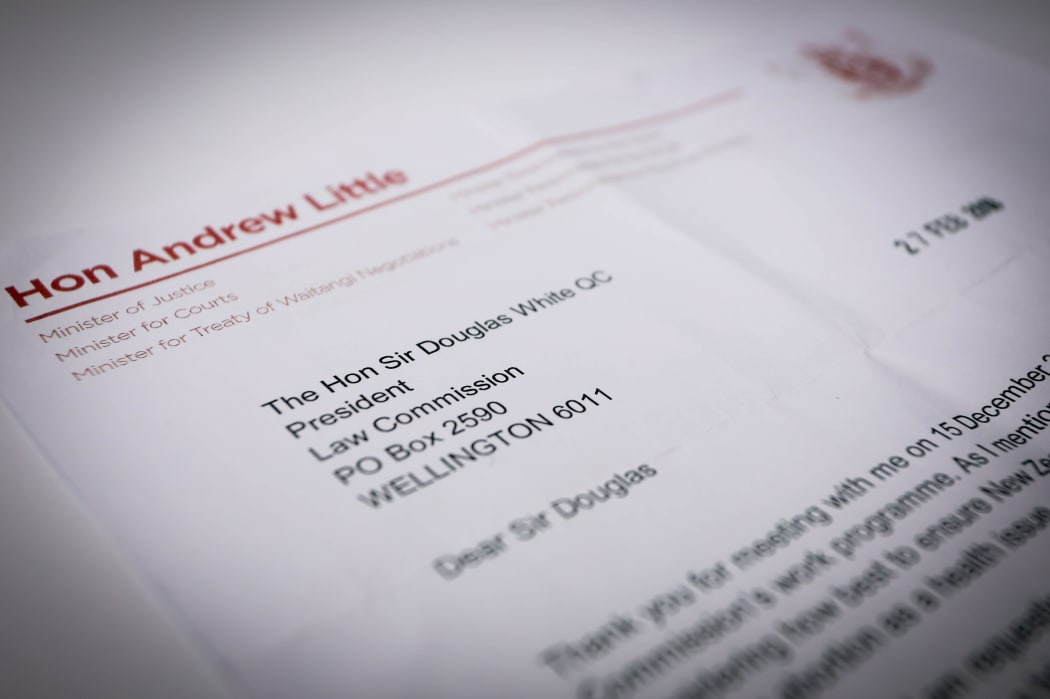 A letter from the Minister of Justice Andrew Little asking the Law Commission for advice on revising abortion law.