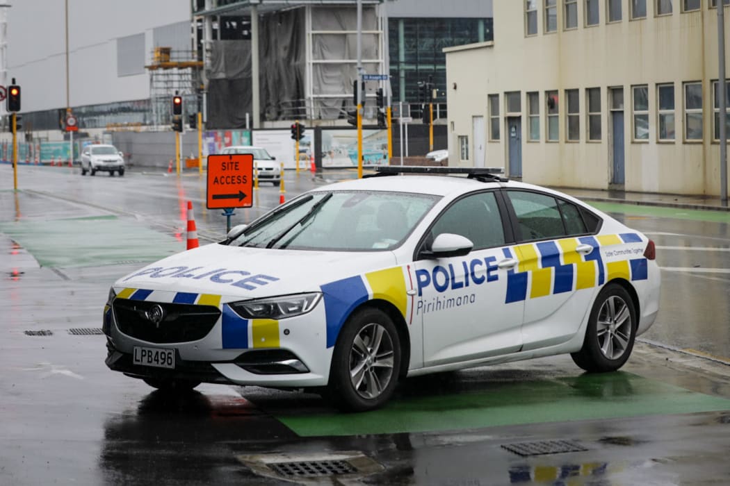 A police car near Christchurch Hospital following an alert.