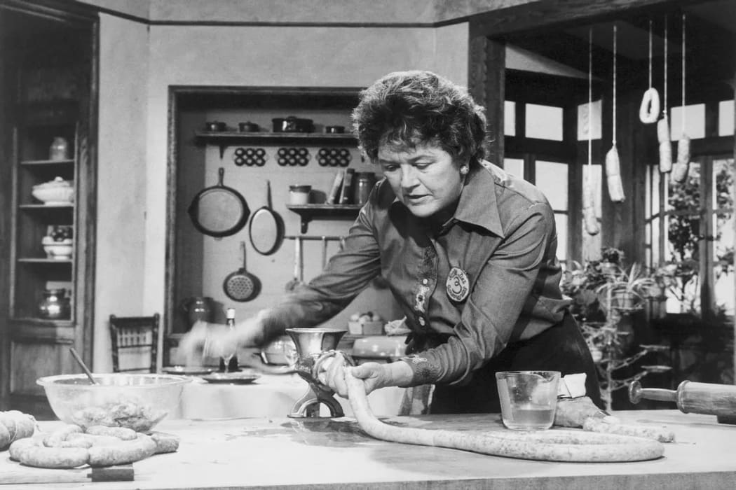 Still of Julia Child in action in her classic 60s TV cooking show, The French Chef